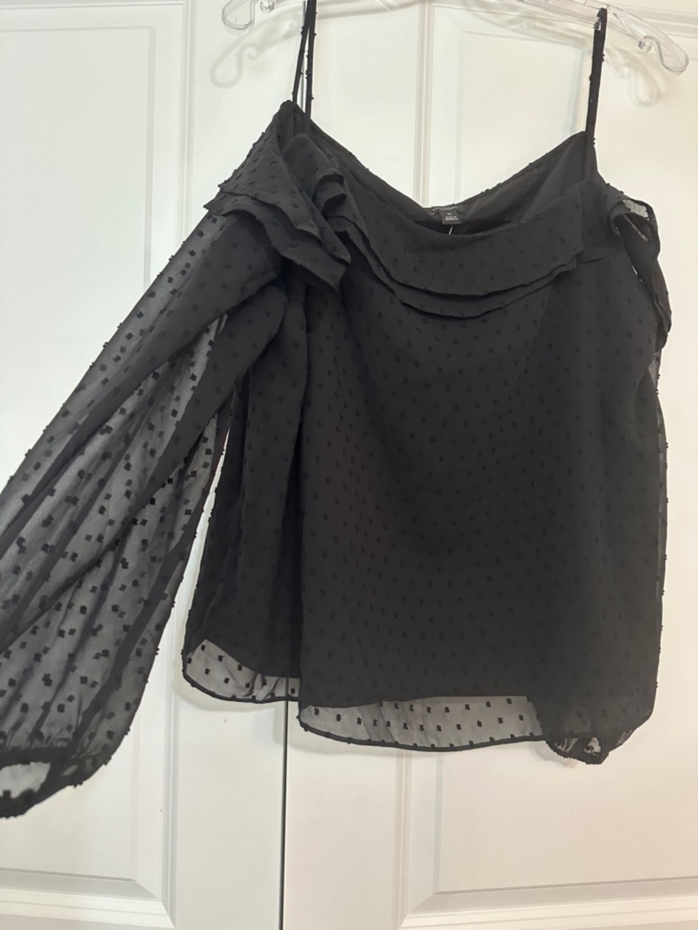 NWT Ann Taylor size XL Black Cold Shoulder Sheer Pin Dot Blouse